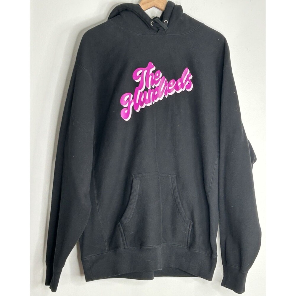 THE HUNDREDS cotton hoodie sweatshirt 2XL black Spellout slant Streetwear Pocket